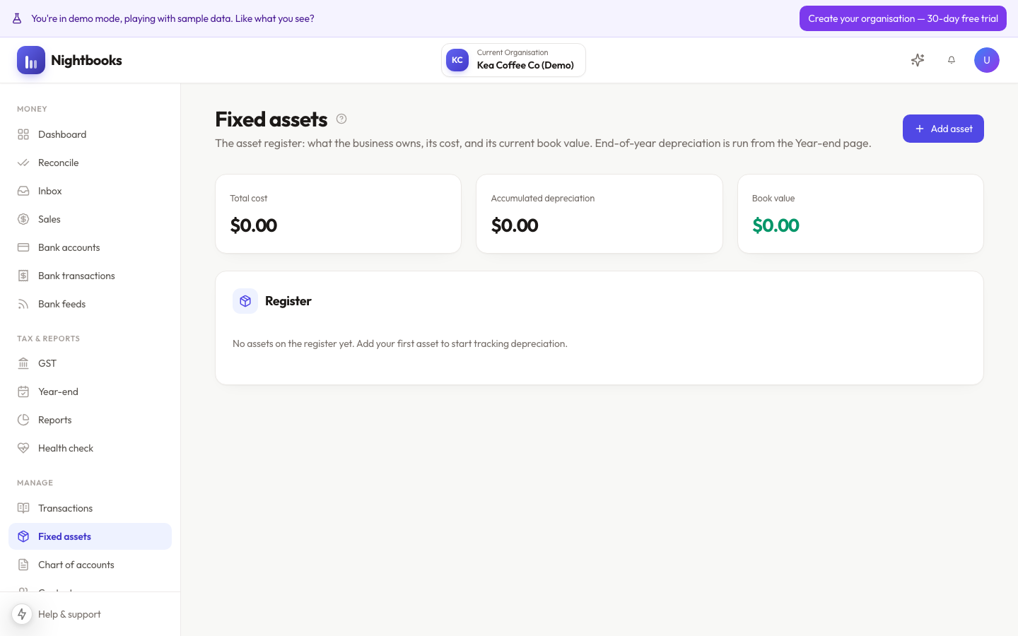 Fixed assets register