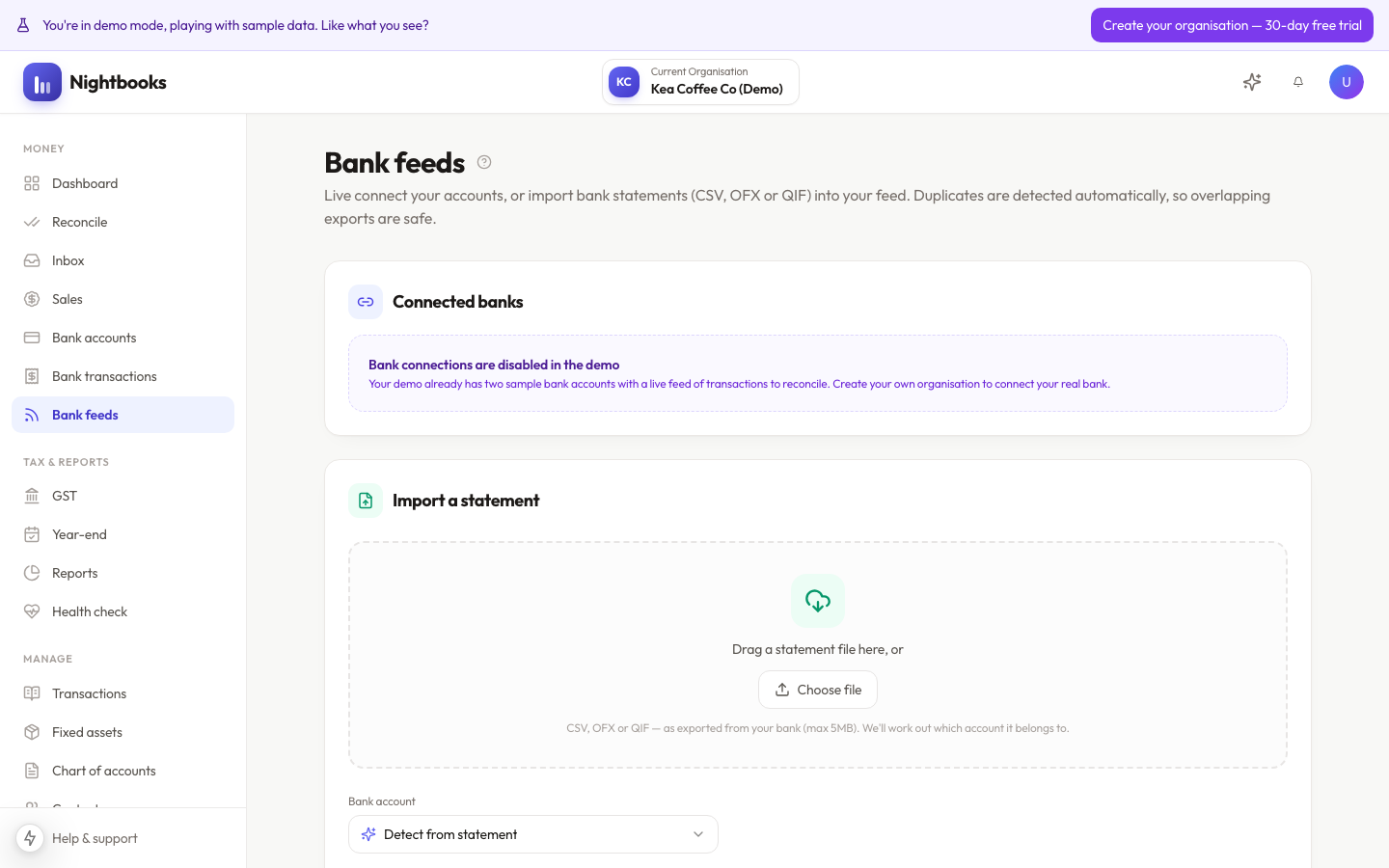 Connected NZ bank feeds