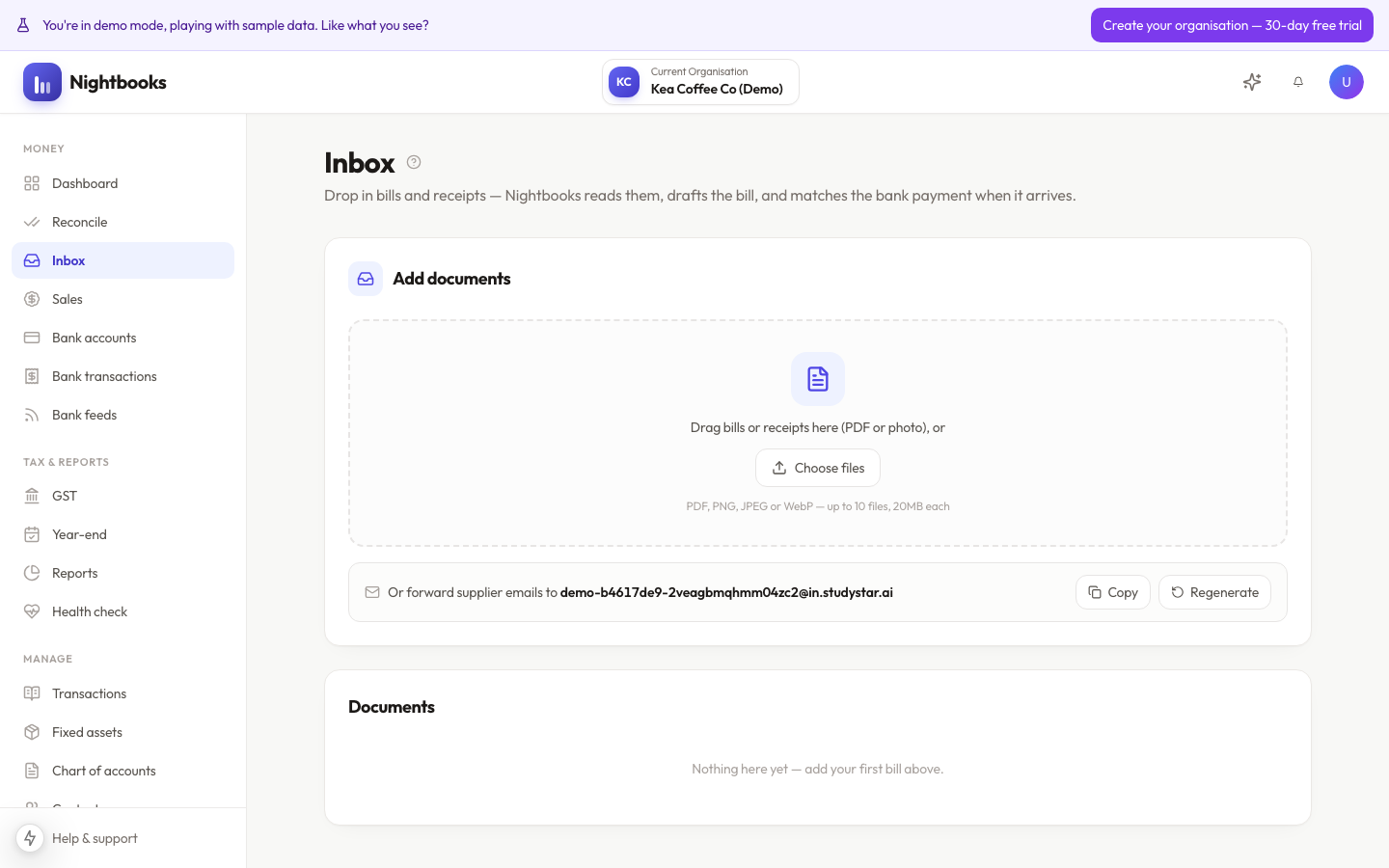 Inbox screen with bills ready to approve